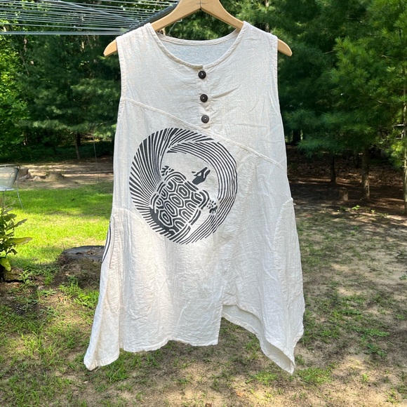 Tops - Thai Asymmetrical Turtle Tank Top Cotton Neutral Boho Hippie Earthy